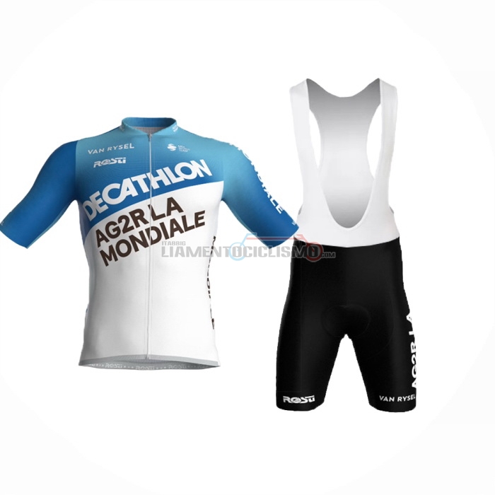 2024 Abbigliamento Ciclismo Ag2r La Mondiale Bianco Blu Manica Corta e Salopette